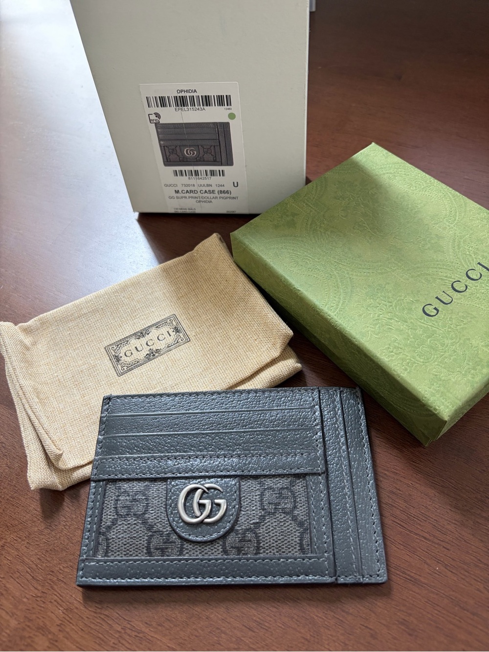 Gucci Black GG Supreme Canvas Card Holder with Silver Double G